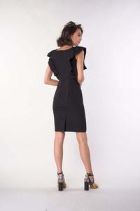 Black Fitted Dress with Frills and a Sweetheart Neckline
