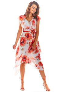 Red Envelope Dress Midi in Flowers with a frill