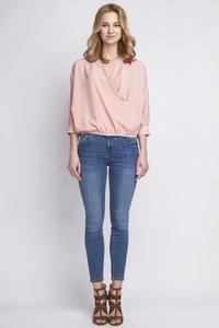 Pink Wrap Neckline 3/4 Sleeves Blouse