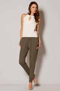 Olive Keyhole Halter Neckline Contrast Jumpsuit