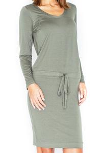 Green Casual Long Sleeves Drawstring Waist Dress