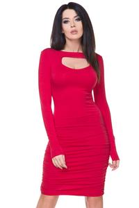 Red Bodycon Wrinkled Midi Dress