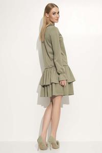Olive Green Dress with Collar&Frills