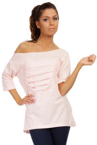 Pink Long T-shirt with Loose Neckline