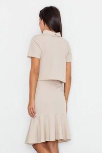 Beige Short Sleeves Tourtleneck Blouse