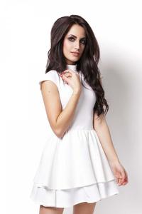 Ecru Mini Frilled Dress with Cut Out Back