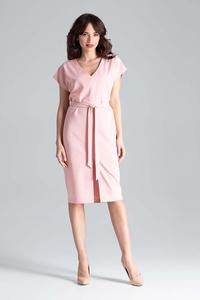 Pink Belted V-Neck Dress