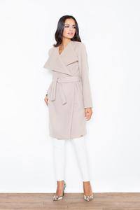 Beige Elegant Big Collar Self Tie Belt Coat