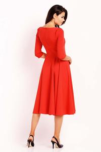 Red Dress Flared Midi With Collar