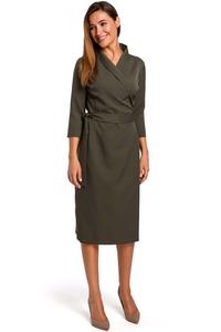 Khaki Fitted Envelope Dress Fied on the Side