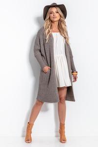 Ribbed Long Cardigan without Closure (Latte)