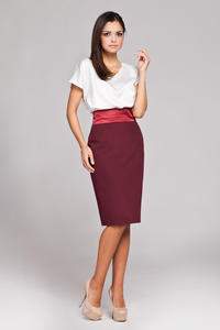 Maroon Knee Length Pencil Skirt with Glossy Belt