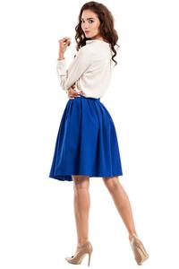 Blue Pleated Knee Length Skirt