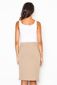 Beige Kneelenght Skirt with Asymmetrical Slit