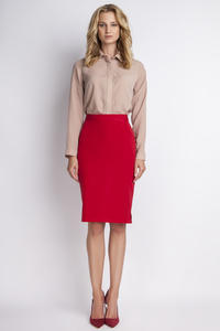 Red High Waist Knee Length Elegant Skirt