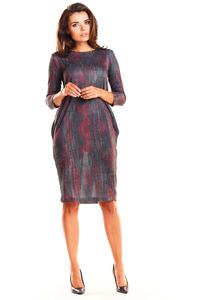 Red Simple Romby Dress with Pattern with Sleeves ¾