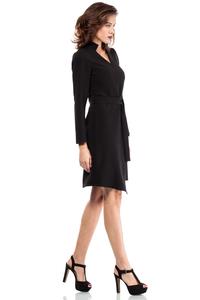Black Asymmetrical Cut V-Neckline Dress with a Belt