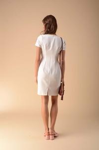 Fitted Dress with Modeling Pleats - Ecru