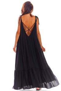 Black Maxi Dress with thin straps with a frill