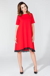 Red Flared Short Sleeves Dress with Lace Edging 