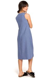 Blue Trapezoidal Sleeveless Dress with Buttons