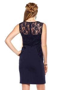 Dark Blue Slim FIt Coctail Dress with Lace Top
