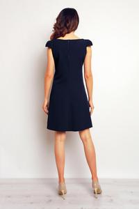 Dark Blue Flared Dress with Butterfly Sleeves