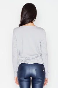 Dark Grey Long Sleeves V-Neckline Blouse