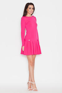 Pink Casual Long Sleeves Pleated Mini Dress