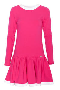 Pink Long Sleeves Dress with White Contrasting Piping