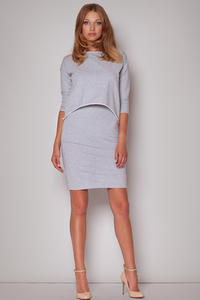 Subtle Flecked Overlay Grey Dress with Asymmetrical Top