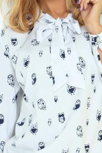 White Owl Pattern Shirt With Self Tie Bow