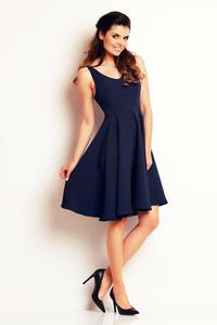 Dark Blue Flared&Light Pleats Summer Dress
