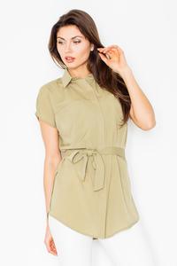 Olive Short Sleeves Short with Self Tie Belt