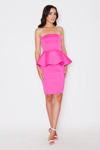 Pink Bandeau Neckline Peplum Waist Coctail Dress