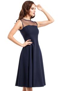 Dark Blue Evening Dress with Transparent Neckline