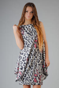 Leopard Printed Balloon Dress with Waterfall Side Panels
