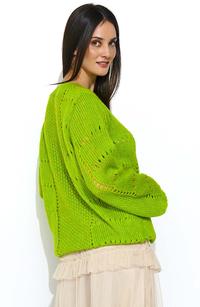 Lime loose sweater with an openwork pattern