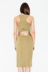 Olive Green Gold Leather Waist Midi Dress