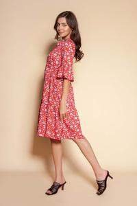 Red Frilled Dress with Buttons Closure