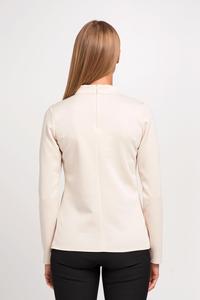 Beige Blouse with Stand-up Collar and Triangle Cut Out