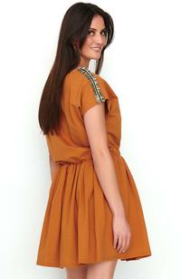 Camel short dress in the style of Boho with decorative insets