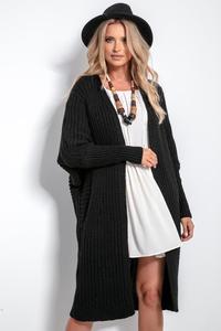 Black Long Ribbed Cardigan without Clasp