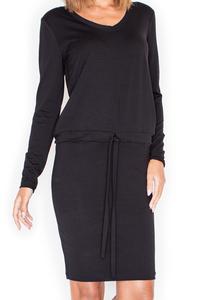 Black Casual Long Sleeves Drawstring Waist Dress