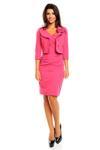 Pink Elegant Set Fitted Dress and Short Jacket with Flower
