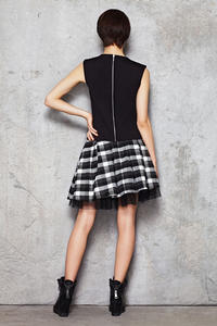 Black and White Checkered Skirt with Contrast Mesh Lining