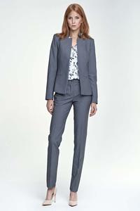 Grey Elegant Stand-up Collar Ladies Blazer