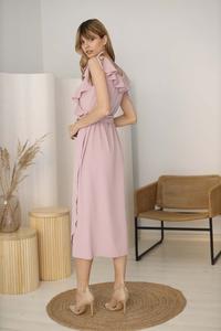 Pink Midi Romantic Dress with Frills