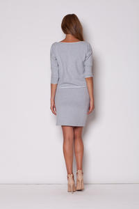 Subtle Flecked Overlay Grey Dress with Asymmetrical Top