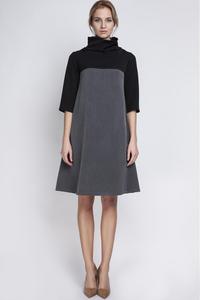 Grey&Black Tourtleneck Dress with Double Fold at The Back